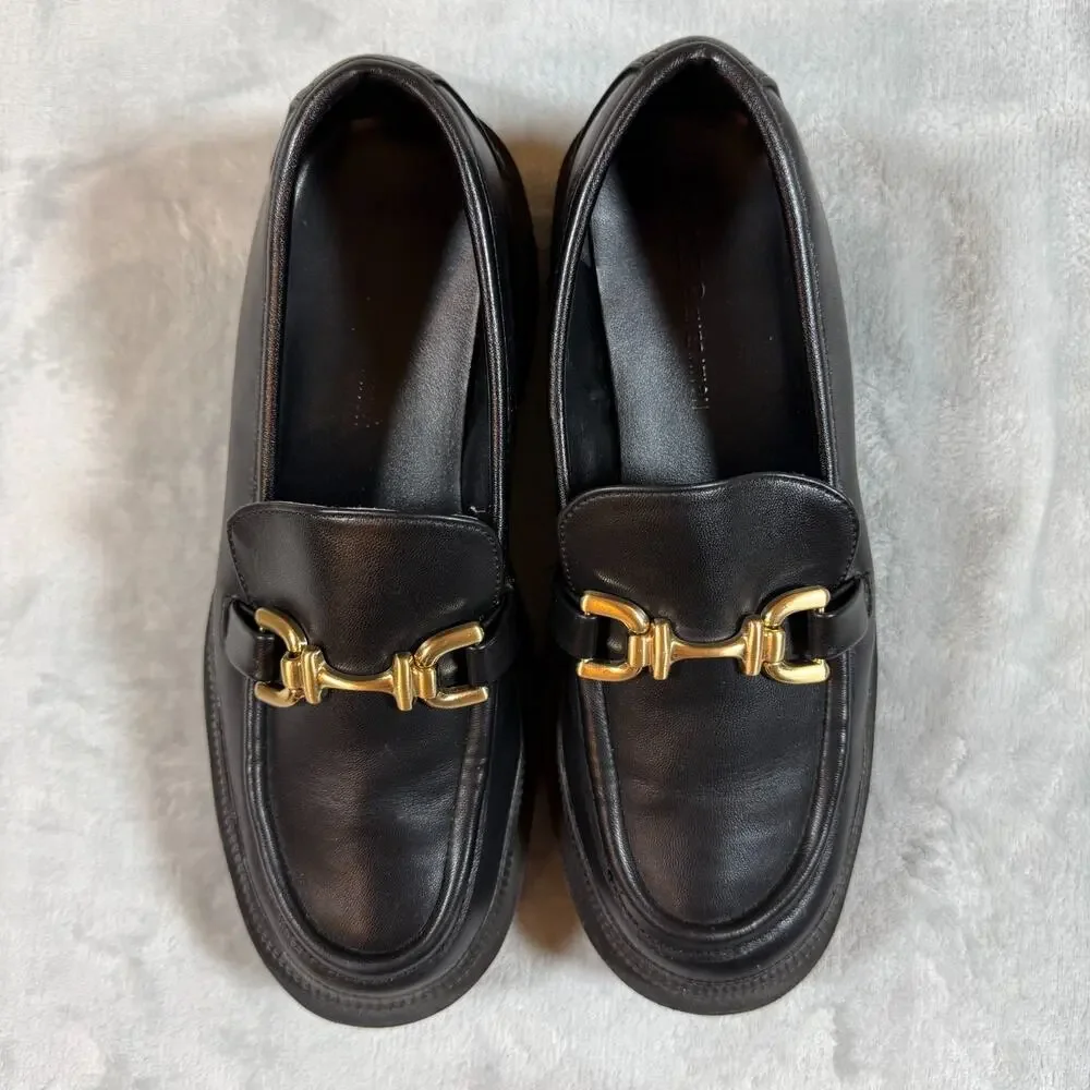 BCBGeneration Platform Loafers Gold Bit Chunky Black 6 Preppy, Dark Academia